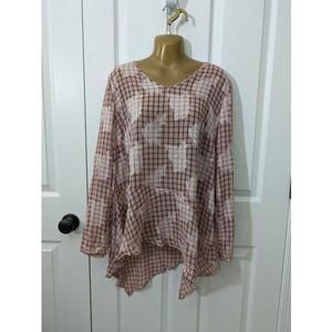 LOGO by Lori Goldstein Mesh Tunic Long-sleeve Floral Sz M Red Tan
